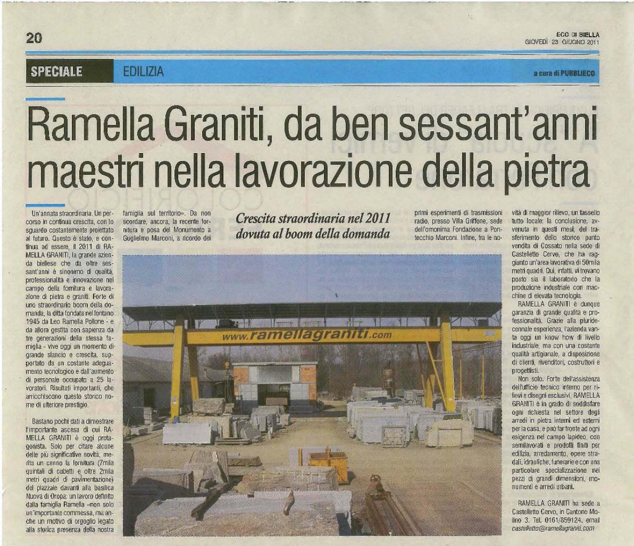 Ramella Graniti extraordinary growth in 2011
