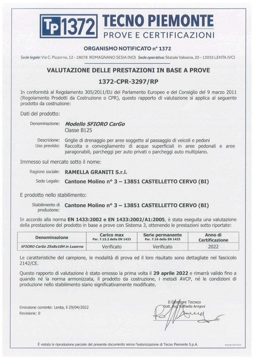 Ramella Graniti CERTIFICAZIONE _CarGO_Cert_3297RP_TECNOPIEMONTE