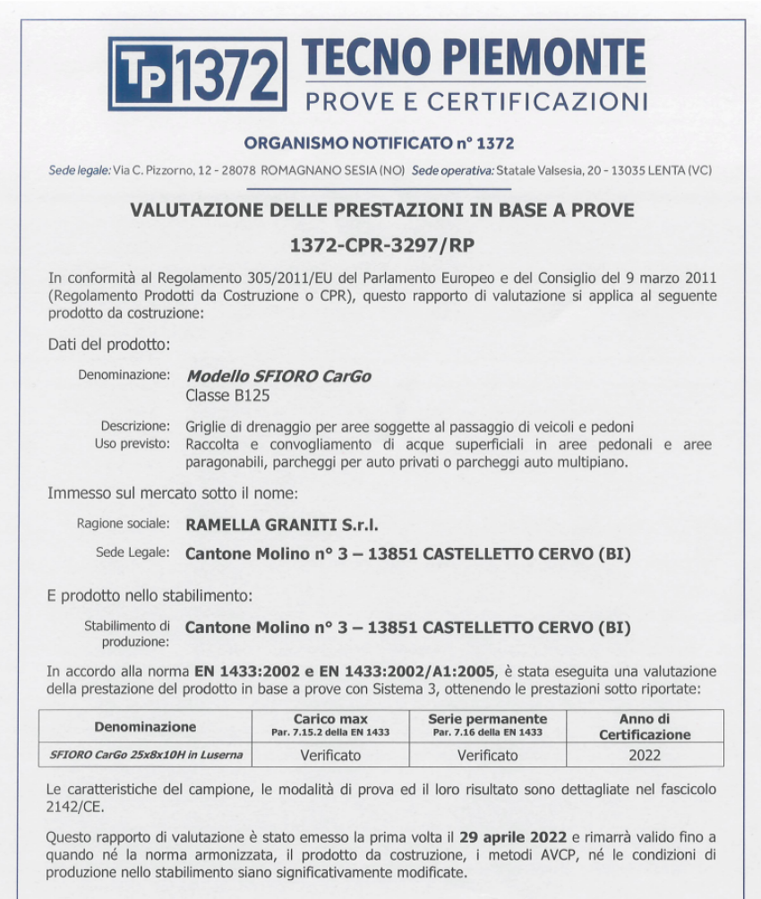 Ramella Graniti Foto Certificato Resistenza CarGo