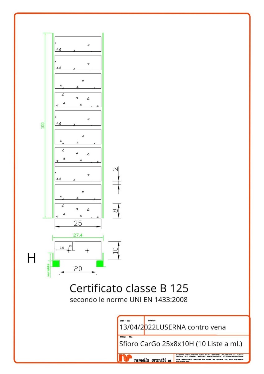Ramella Graniti Sfioro CarGo B125 25x8x10H Certificata lunghezza 100